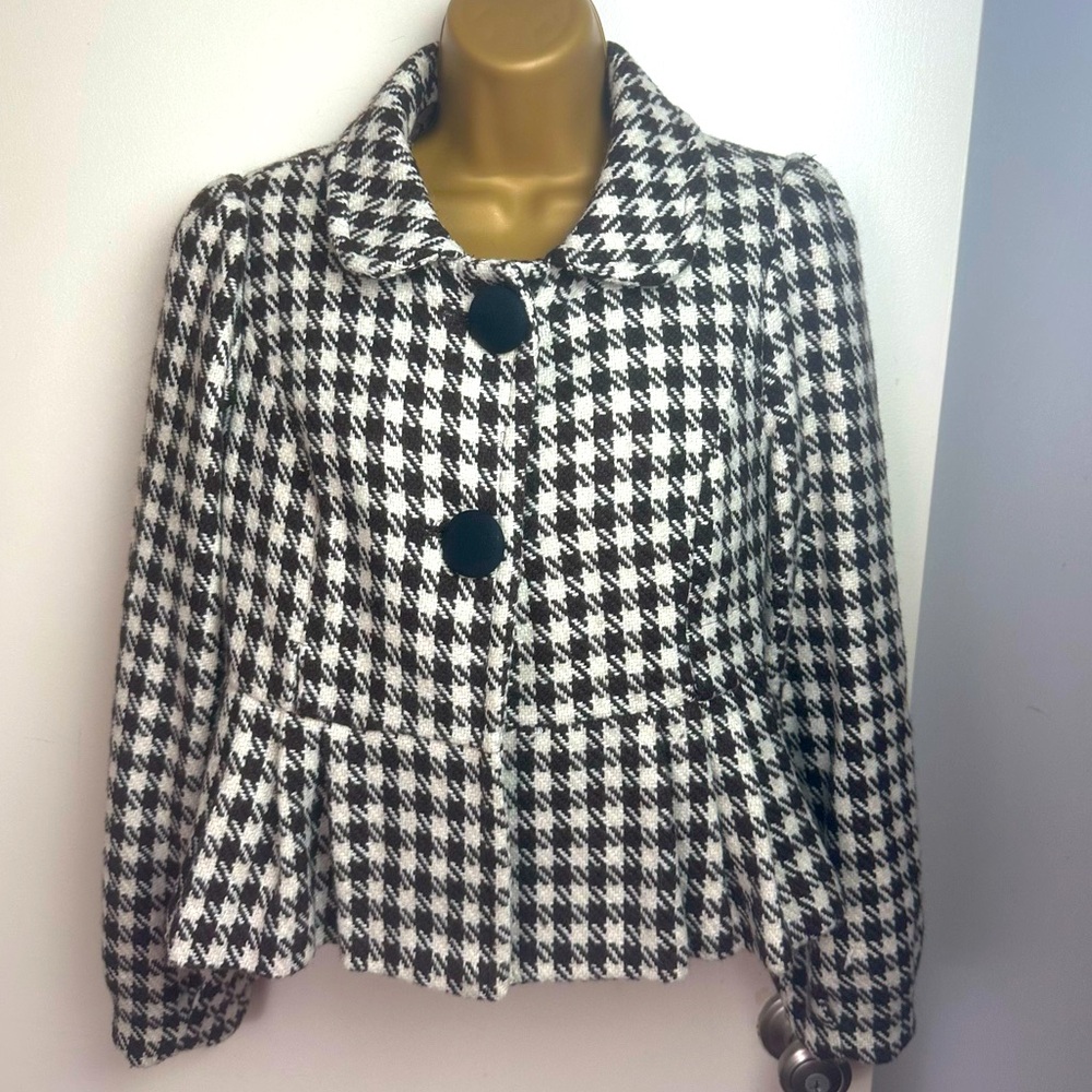 Forever 21 Brown White Plaid Y2K Vintage Wool Blend Office Siren Academia Coat M